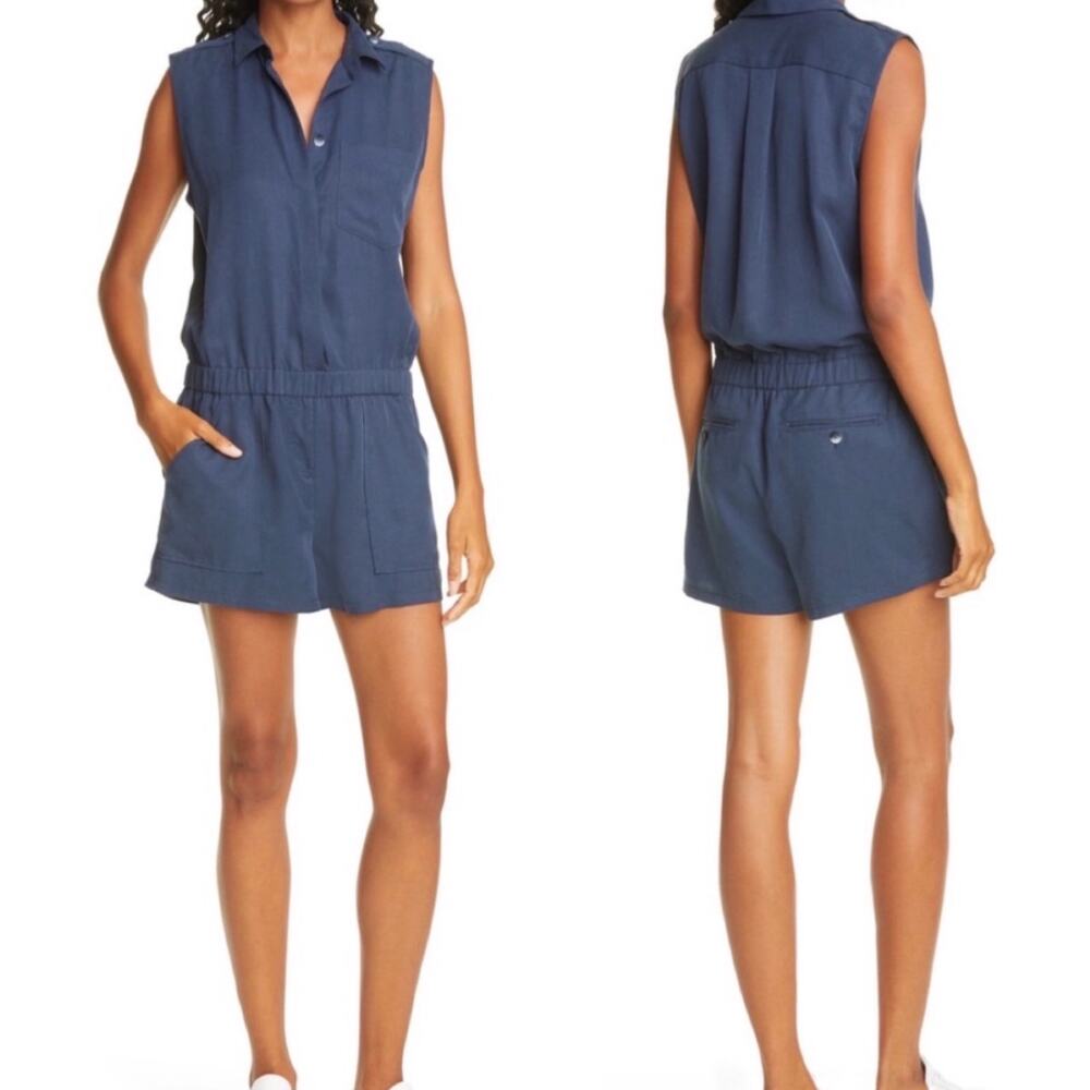 NWOT ATM Anthony Thomas Melillo Sleeveless Lyocell Romper in Midnight Blue, XS